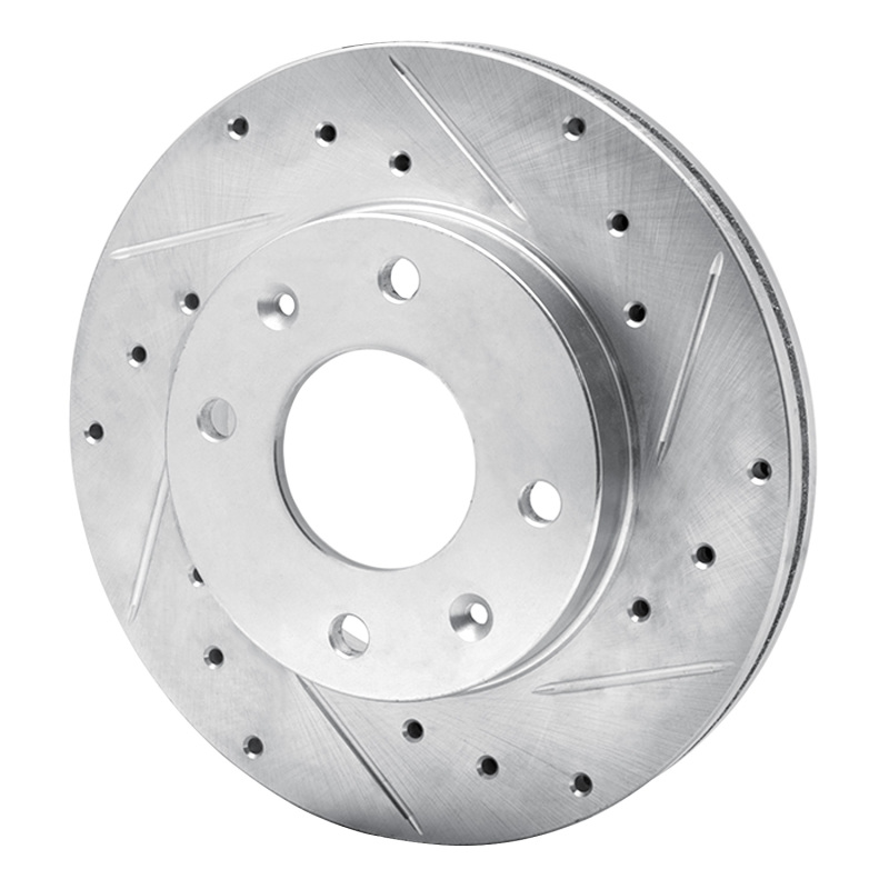 Dodge Colt Brake Rotor (1) - Front Right - R1 Concepts - Drilled & Slotted - Silver - `88-`07